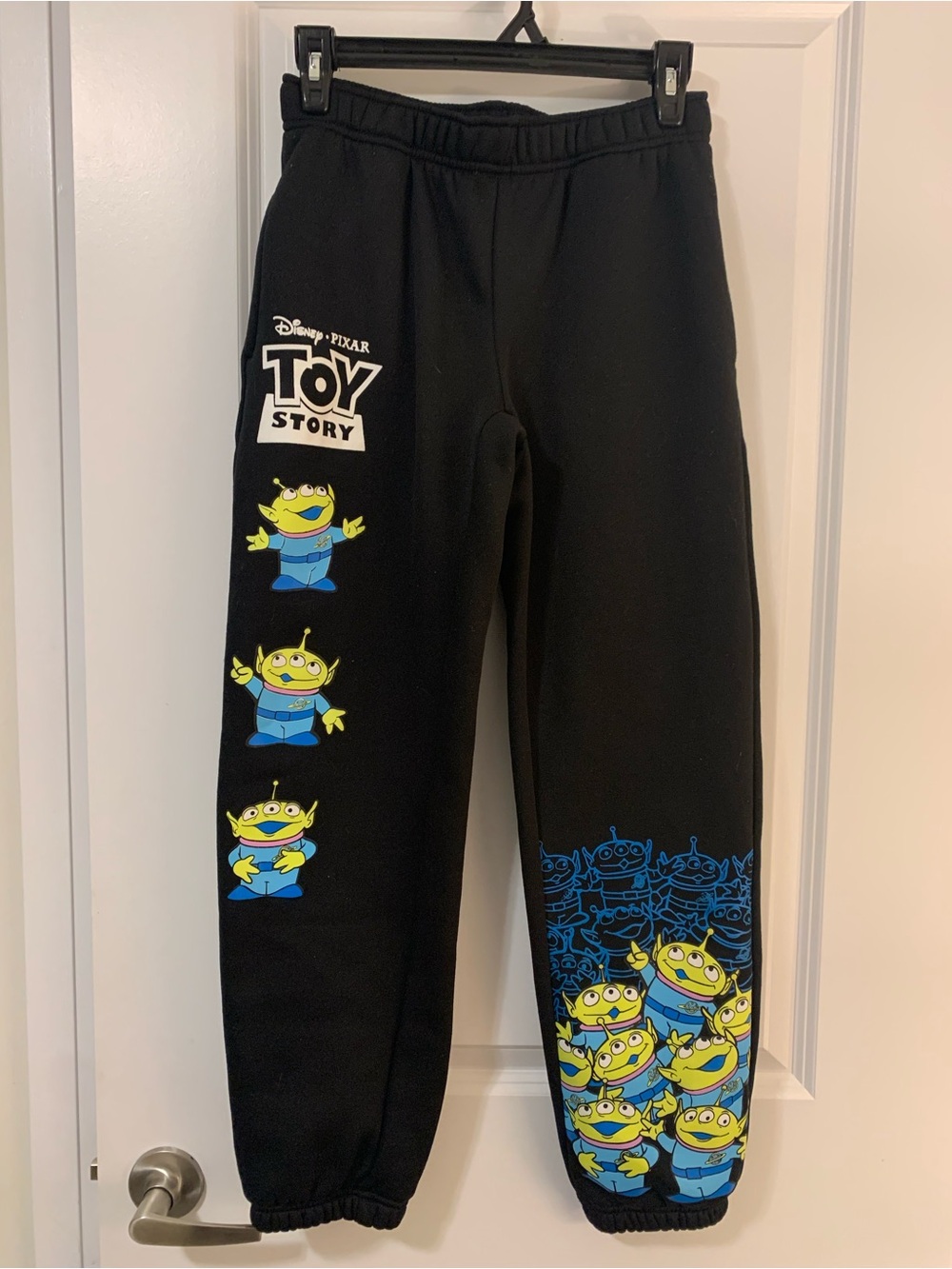 Disney Black Sweatpants with Toy Story Alien Graphics in Blue & Yellow